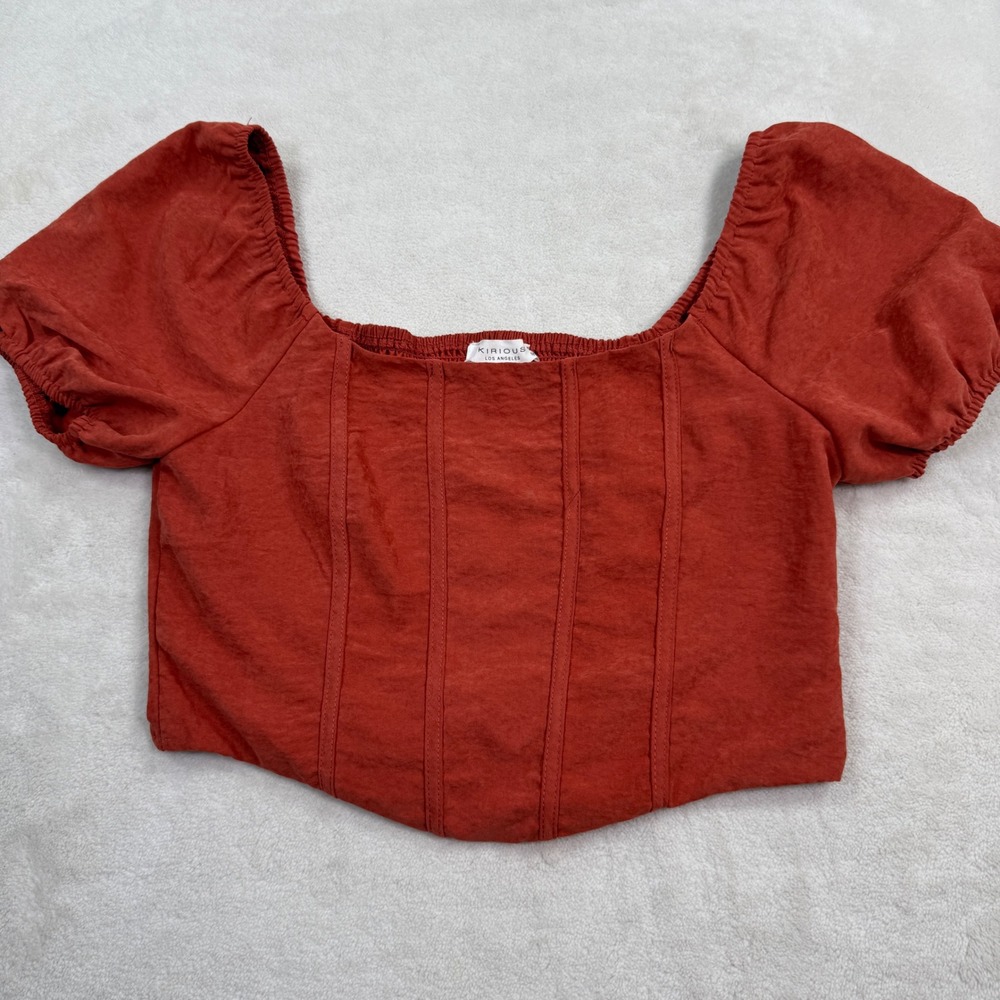 Kirious Los Angeles Rust Orange Corset Crop Top Smocked Back Puff Sleeve Medium
